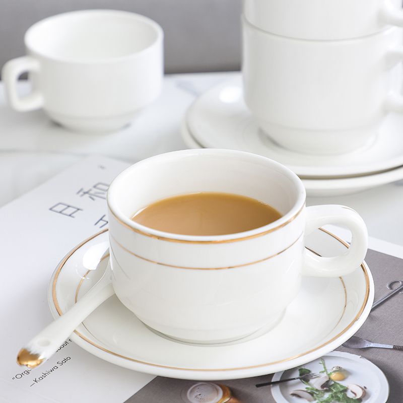 [臺灣公司貨 可開發票]歐式陶瓷咖啡杯套裝小奢華金邊陶瓷奶茶杯酒店美式l咖啡杯可定製