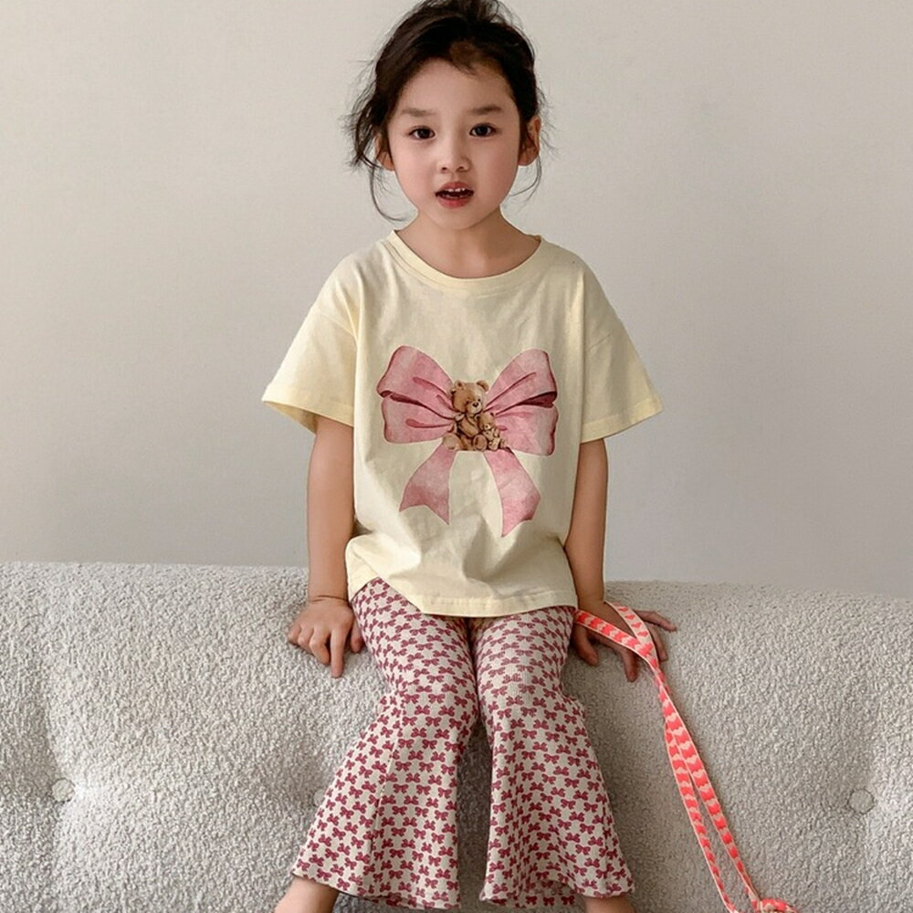 Baby童衣 兒童短袖套裝 女童夏季蝴蝶結小熊兩件式套裝 89120