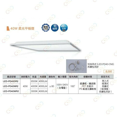 舞光 LED 40W柔光平板燈 輕鋼架 T-BAR 崁入式 吸頂式 吊掛式 60cm×60cm (A Light) 1