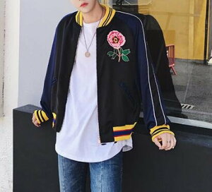 FINDSENSE Z1 韓國 時尚 潮 男 撞色 蜜蜂 蛇 刺繡 小外套 夾克 棒球服
