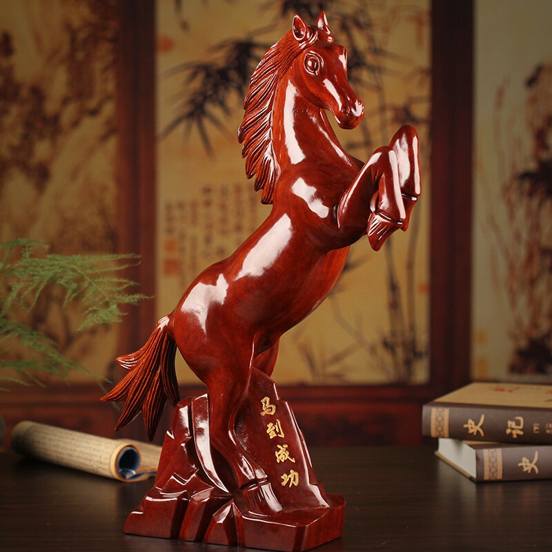 雅軒齋木雕馬擺件 紅木馬到成功木雕刻工藝品 實木質12十二生肖馬