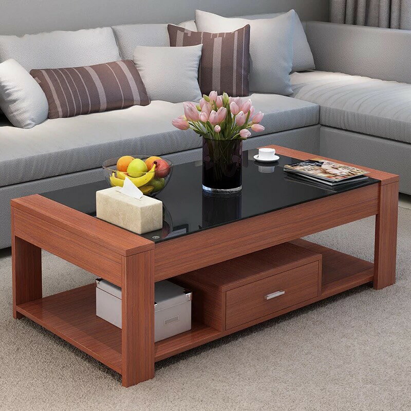 《黑帝斯》免運費 抽屜 茶几 工業風 玻璃 大几 長方 收納大茶几 桌子 創意傢俱 日式 木質 收納茶幾 黑色 柚木色 原木色 【新生活家具】 1