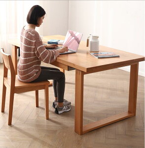 餐桌 北歐實木 飯桌現代白紅橡木櫻桃原木大板 餐桌 書桌
