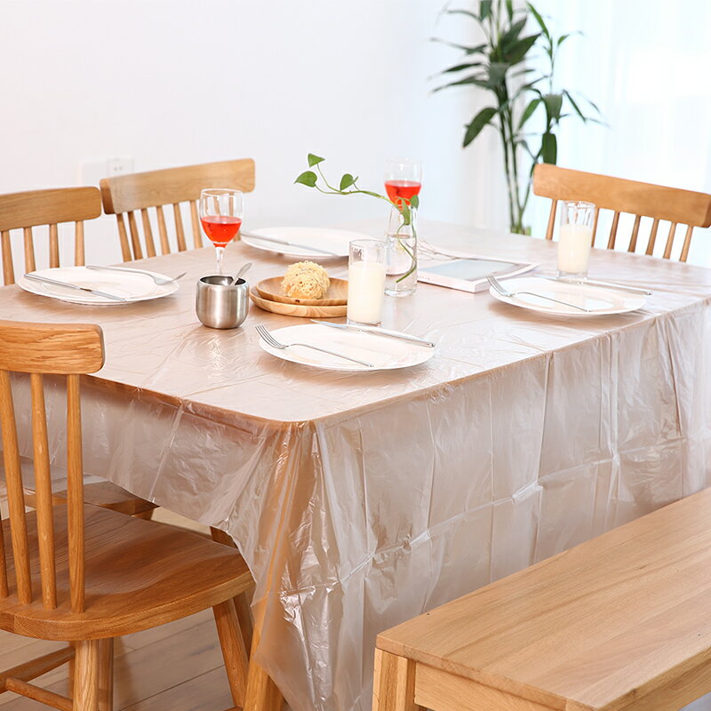 一次性桌布塑料長方形家用酒店布圓桌加厚白薄膜透明餐桌臺布餐