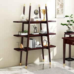 新中式全實木書架輕奢多功能多層置物架落地展示櫃家用客廳書櫃