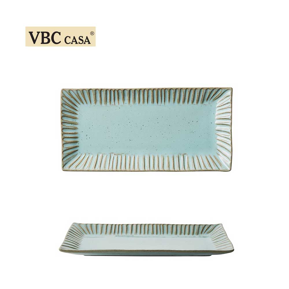 義大利 VBC casa │ 條紋系列 30.5cm大長方盤/蒂芬妮綠