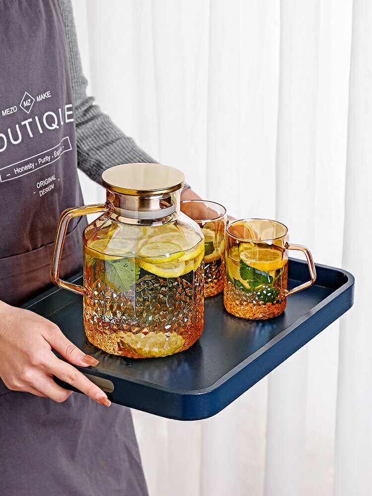 輕奢冷水壺耐高溫家用玻璃杯套裝高級感大容量客廳茶壺果汁檸檬壺