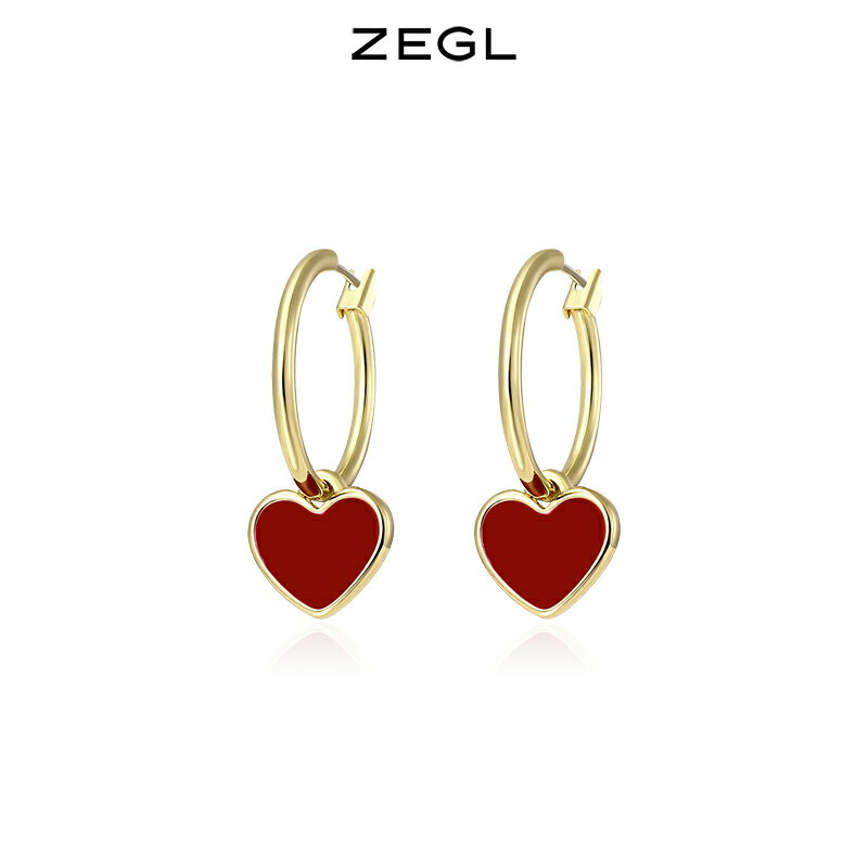 ZEGL紅色桃心愛心耳墜耳環女氣質心形耳飾品復古耳釘2022年新款潮