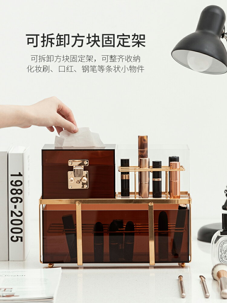 摩登主婦化妝品收納盒亞克力高階梳妝臺防塵大容量ins口紅置物架
