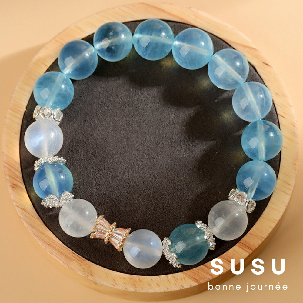 SU SU︱蔚藍星河水晶手鍊❤️海藍寶 月光石 事業運 招財 轉運 能量 防小人 送禮 推薦 韓系 日系 4