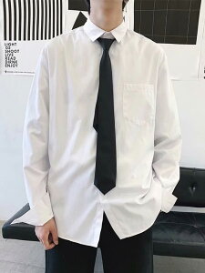 DK白色長袖襯衫男寬松情侶套裝韓版潮流學生班服休閑學院風襯衣