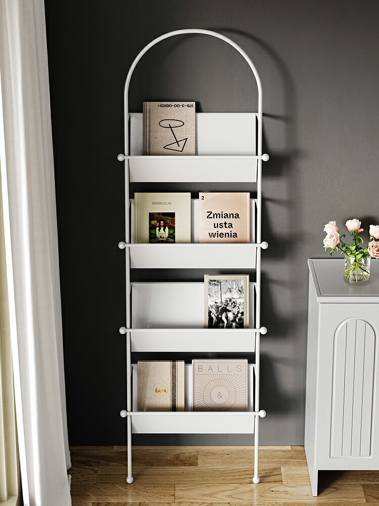 雜誌架 資料架 展示架 書架落地鐵藝靠牆客廳雜誌架黑色中古網紅書報架書刊展示架置物架『FY03059』