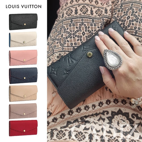 法國正品 Louis Vuitton SARAH WALLET 多色壓紋牛皮金釦長夾 M61182
