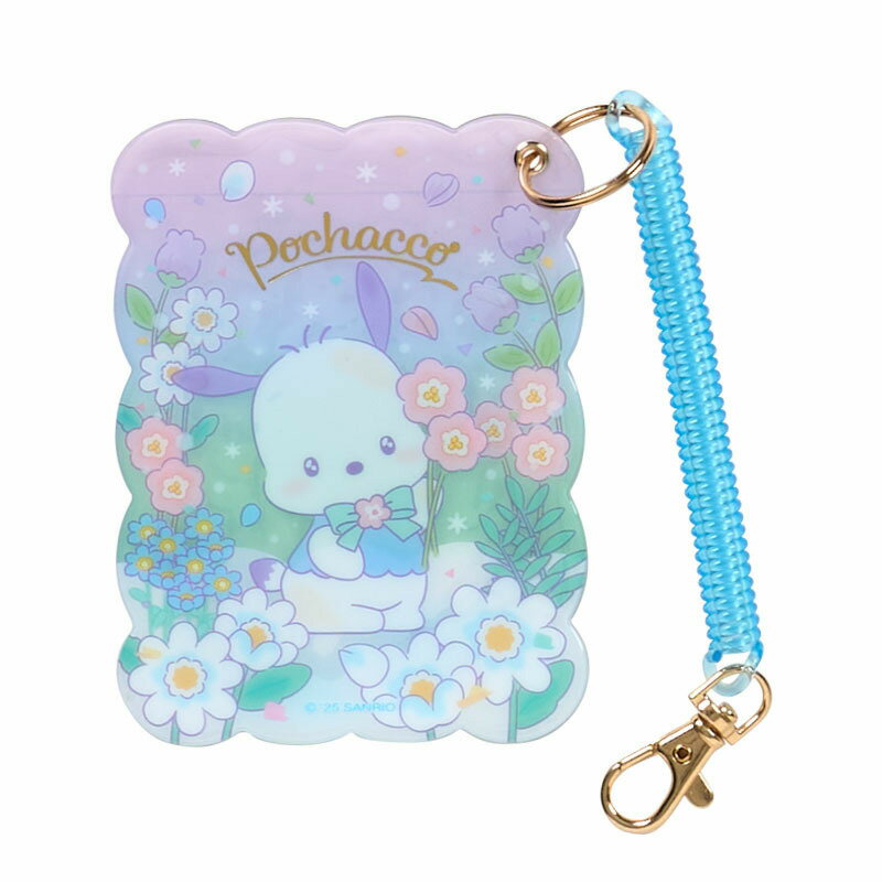 asdfkitty*帕恰狗 鮮花 票卡套附線圈鑰匙圈 證件套 悠遊卡套-日本正版商品