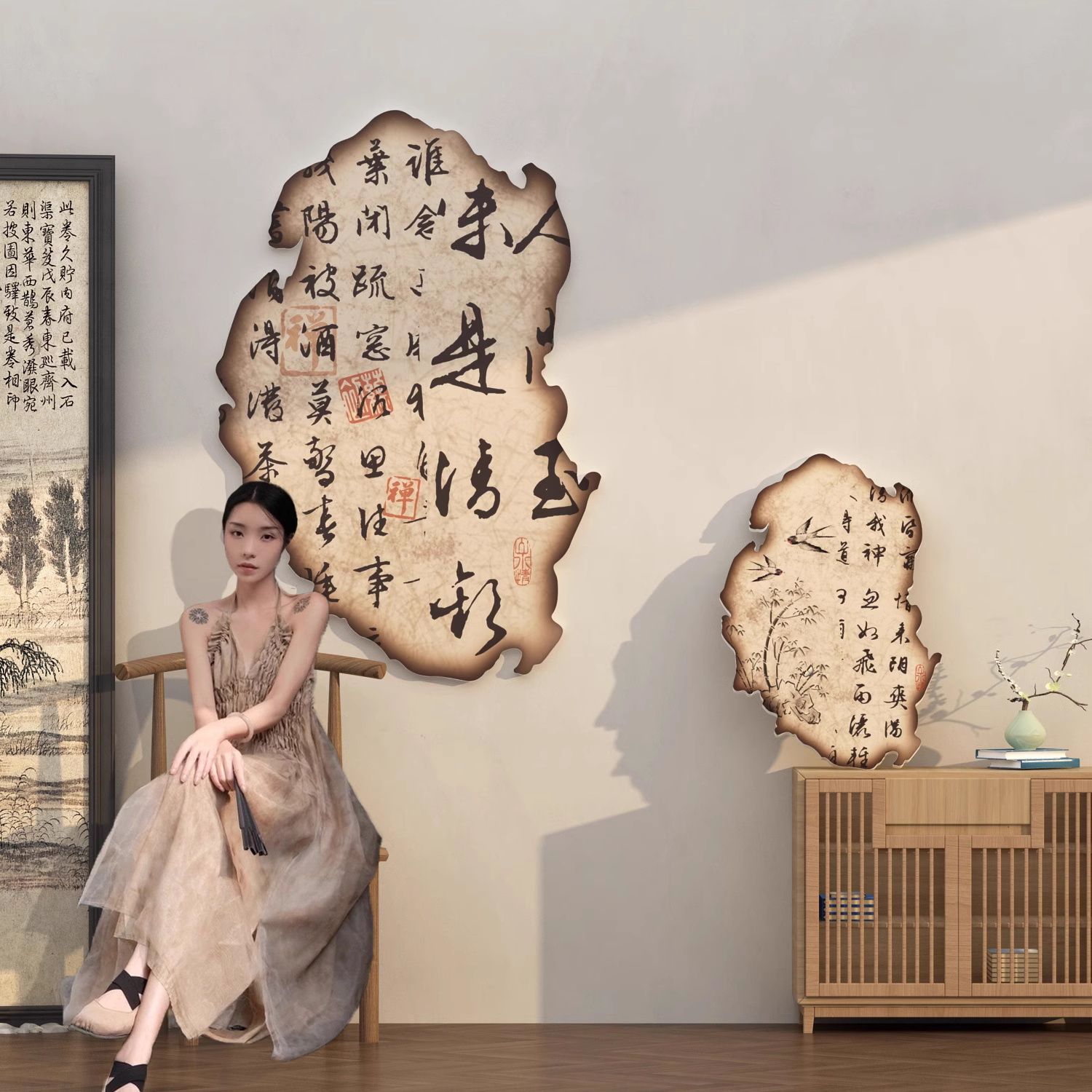 公司貨 最低價 免運 
 網紅拍照區布置民宿房間布置軟裝飾修品掛畫場景墻面擺件院子古風