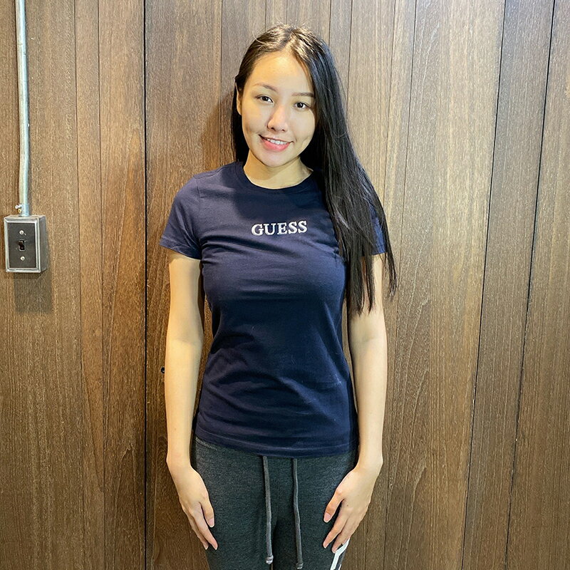 美國百分百【美國真品】Guess T恤 T-shirt 短T logo 浮雕 燙金 情侶 深藍色 J343