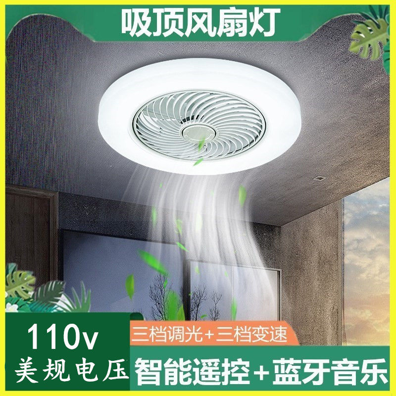 110v出口臺灣吸頂風扇燈臥室客廳餐廳家用簡約現代變頻一體吊扇燈-貼心優衣家居