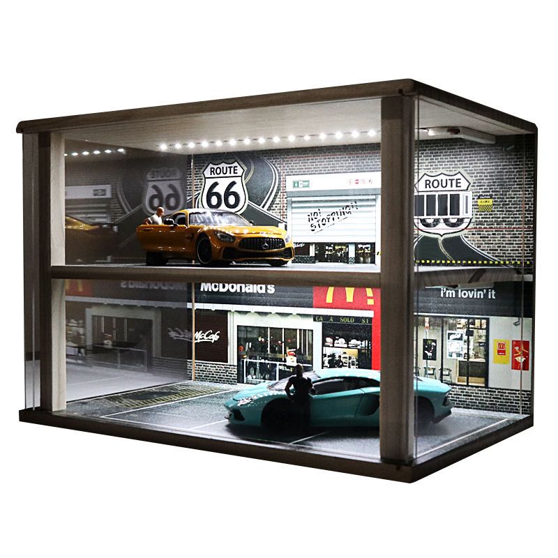 1:24模擬停車場車庫模型場景亞克力展示盒汽車模型收納擺件帶燈702