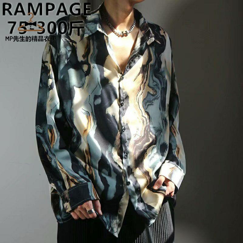 大呎碼M-8XL 花襯衫男 長袖襯衫 垂感男襯衫 男生上衣 Rampage日系大碼襯衫男秋季花襯衫胖子少年