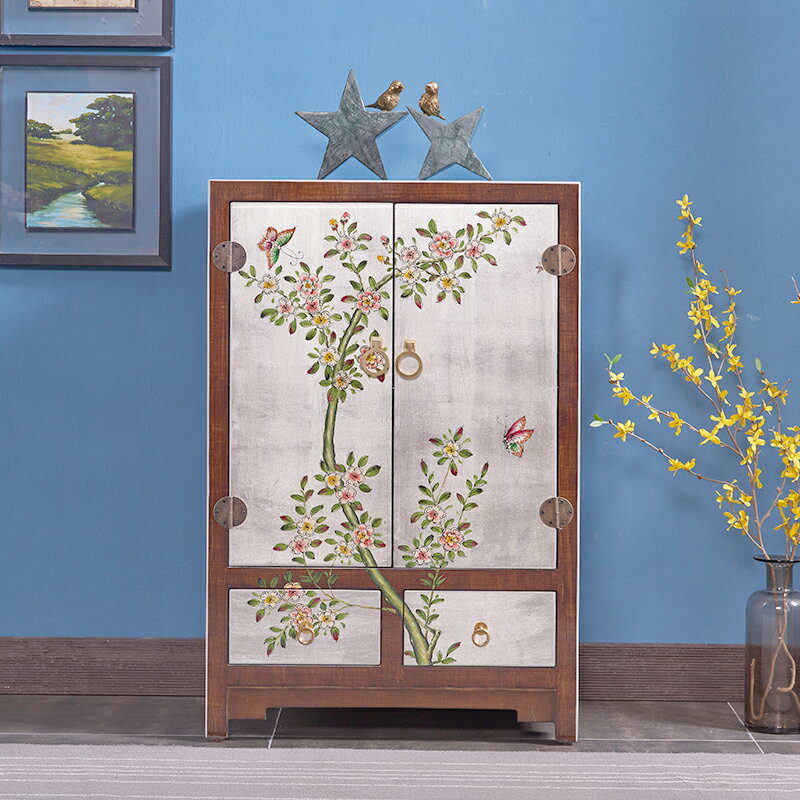 新中式彩繪斗櫃現代簡約美式鄉村實木臥室收納櫃儲物櫃半高櫃邊櫃