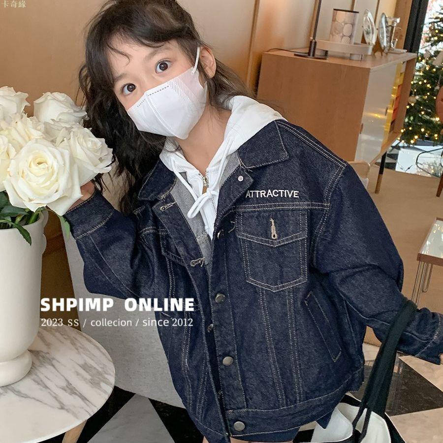 男女童牛仔外套春秋款2024新款洋氣韓版字母刺繡休閑百搭上衣時尚