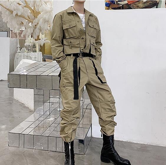 FINDSENSE品牌 韓國2019 春季 新款 男女 連體褲 復古 多口袋 嘻哈 工裝 寬鬆 潮流 連體套裝 時尚