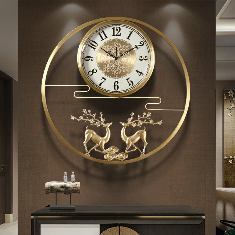 新中式純銅大氣客廳掛鐘家用時尚鐘表掛墻輕奢風壁掛時鐘創意掛表
