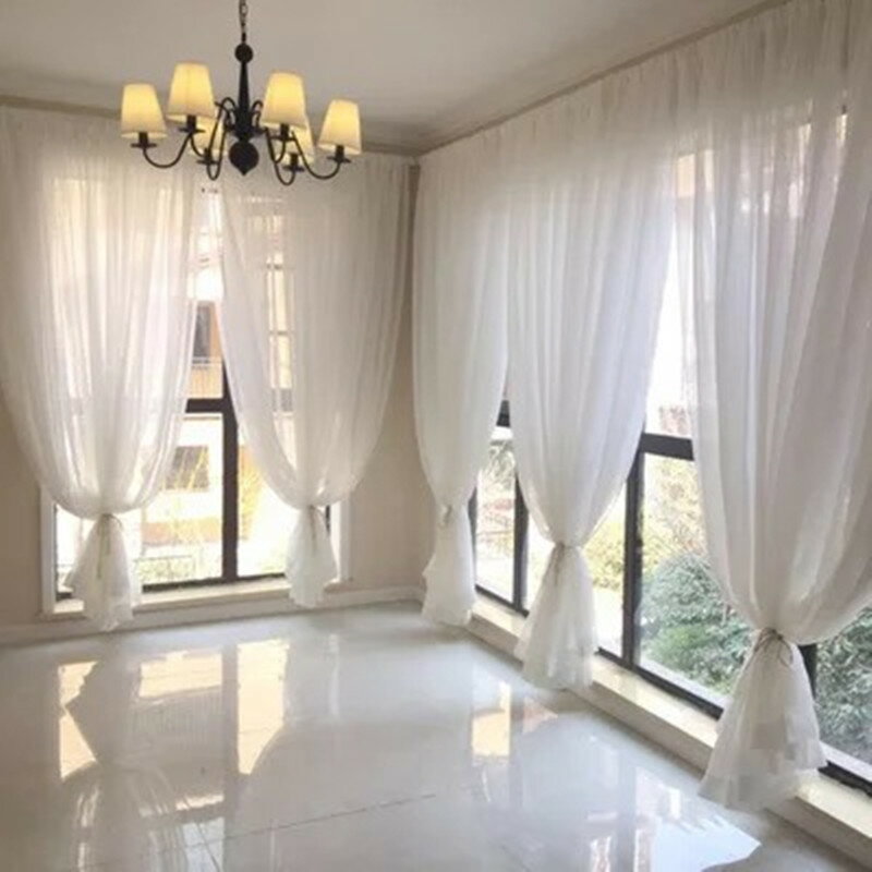 韓式現代簡約半透光純色白色紗簾窗紗陽臺臥室客廳主播背景窗簾紗