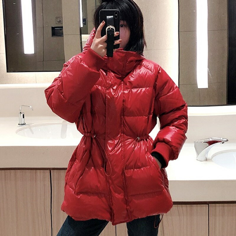 真 羽絨90%白鴨絨 羽絨服白鴨絨夾克-連帽亮面收腰保暖女外套3色73zc25【獨家進口】【米蘭精品】