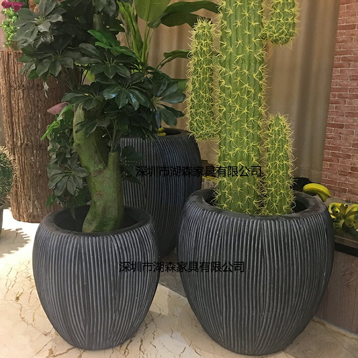 歐式田園落地大花盆玻璃鋼圓盆仿水泥商場組合花器仿真花缸擺件