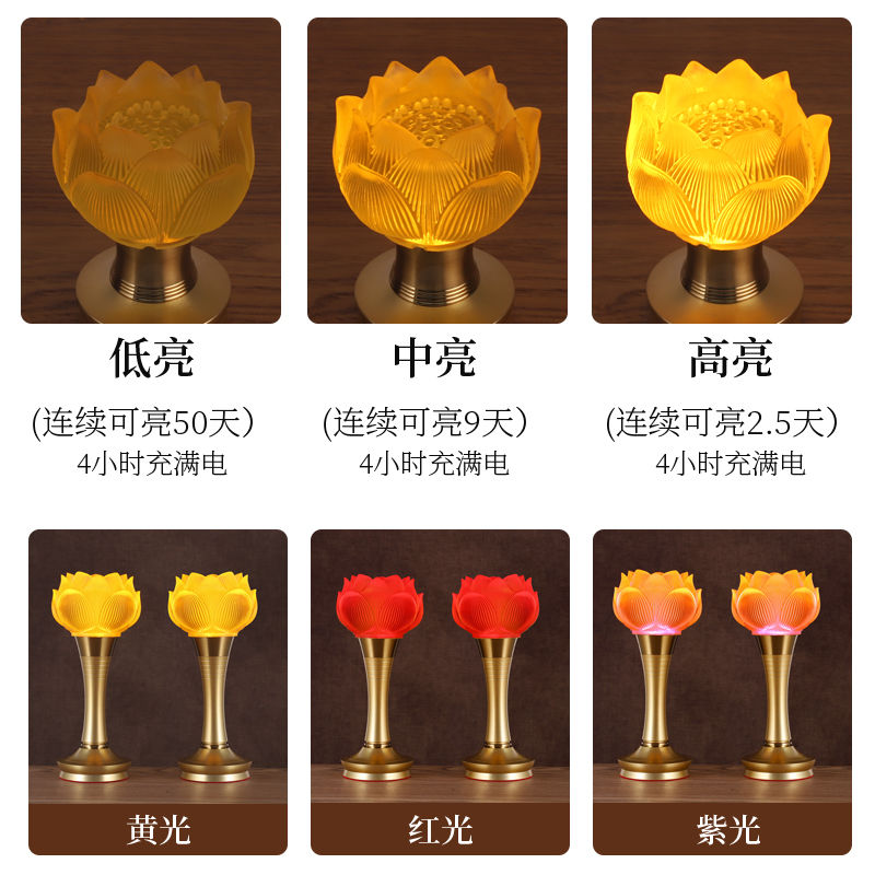 【最低價】【公司貨】新款可充電蓮花燈菩薩供佛燈led七彩水晶琉璃佛堂佛前供燈長明燈 7