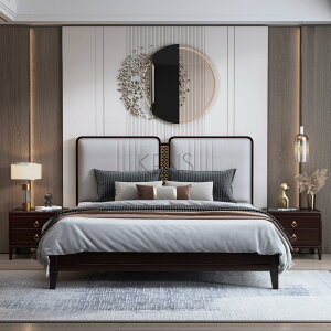主臥床 實木床 新中式實木床1.8米雙人主臥婚床1.5米現代簡約臥室家具軟靠儲物床