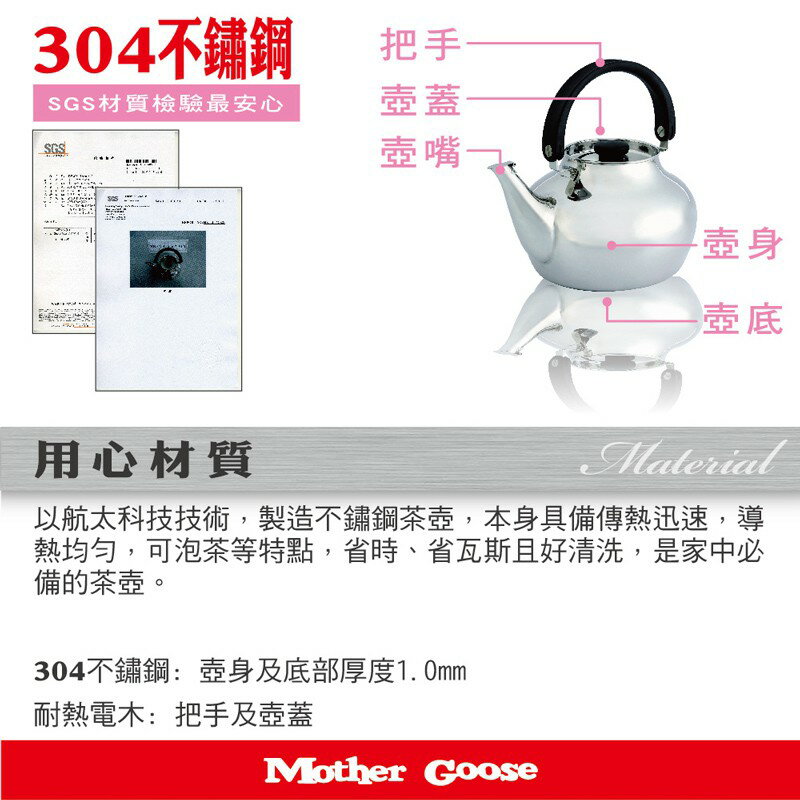 【美國MotherGoose 鵝媽媽】304不鏽鋼 傑瑞笛音壺 2.6L 2