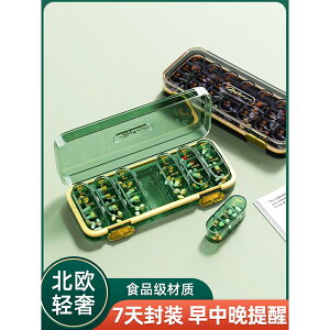 日本進口MUJIE藥盒便攜7天提醒分藥器一周吃藥切藥隨身藥品分裝盒