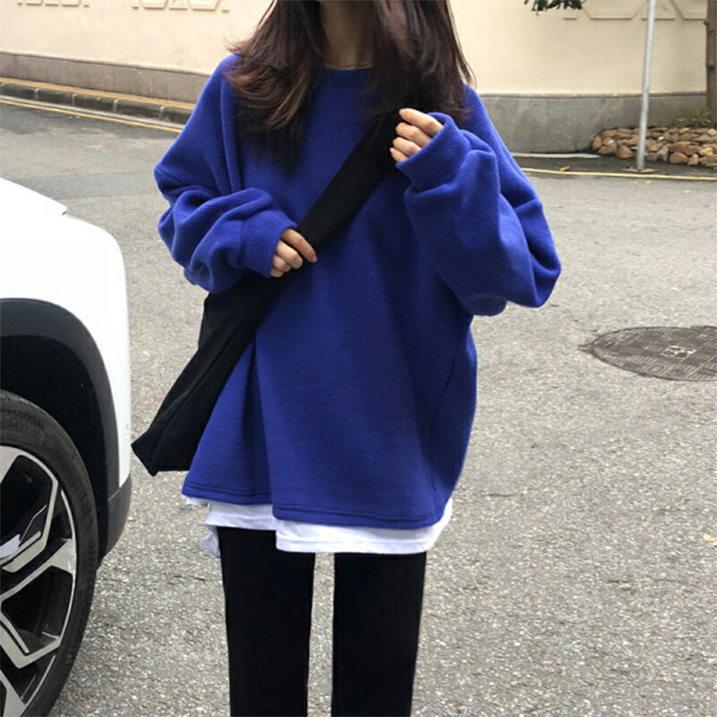 超火cec假兩件衛衣女春秋ins潮原宿bf慵懶風薄款學生寬松上衣