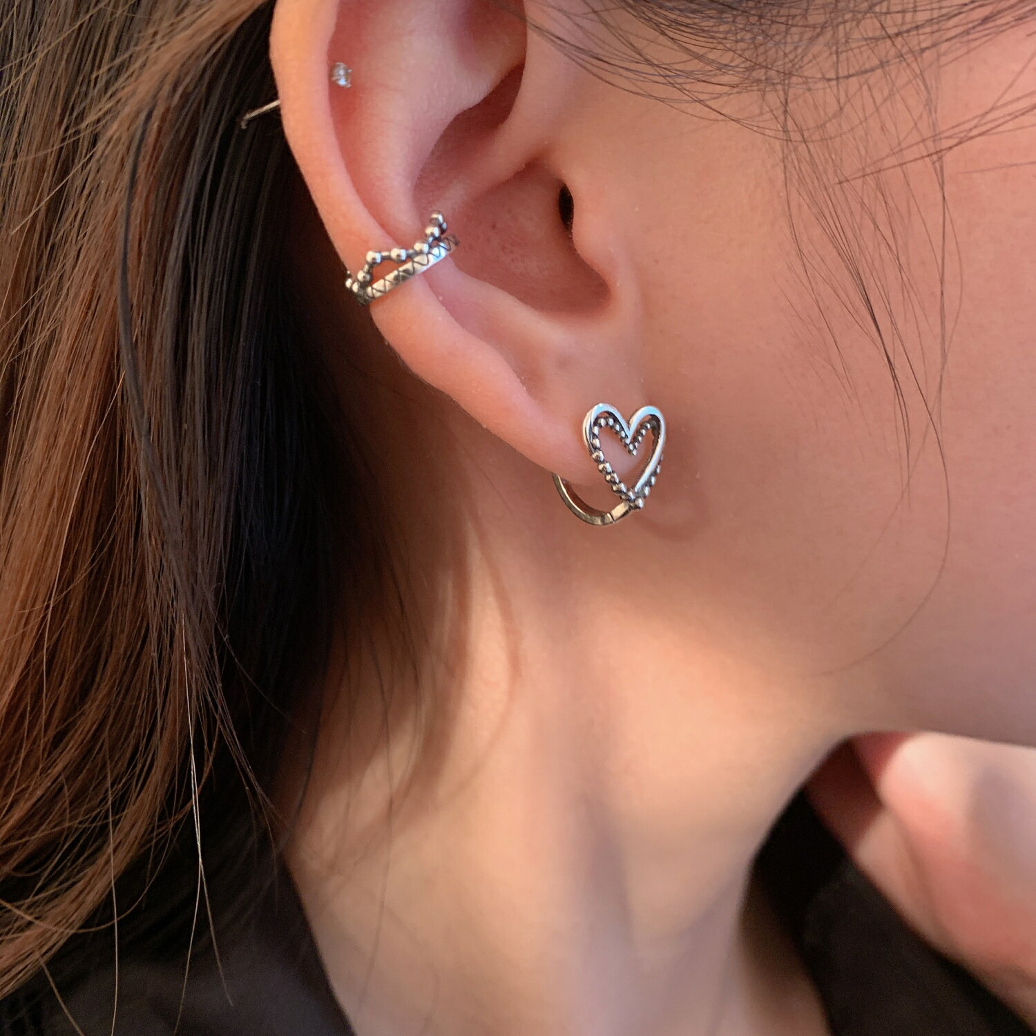 小寶s925純銀獨特雙層愛心耳扣耳環女小眾設計感輕奢高級個性氣質