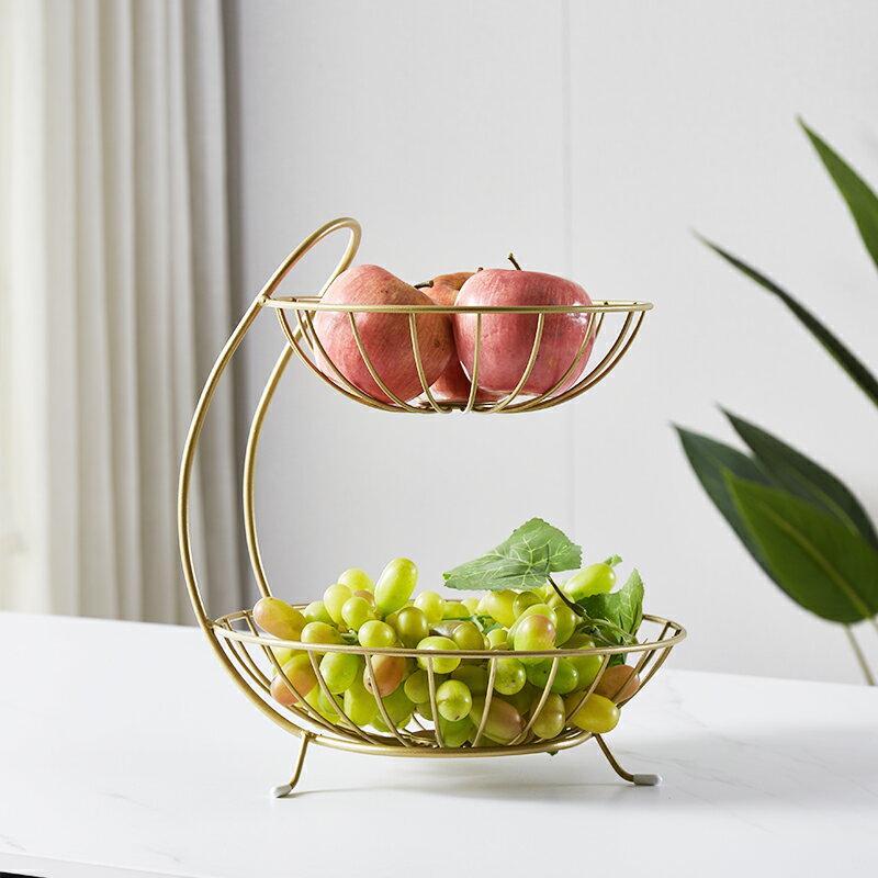 歐式雙層水果盤客廳創意時尚輕奢果籃簡約零食面包框現代家用果盆