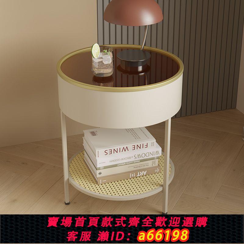 【臺灣公司 可開發票】小圓桌奶油風簡約客廳家用沙發邊幾置物小茶幾臥室網紅玻璃床頭桌