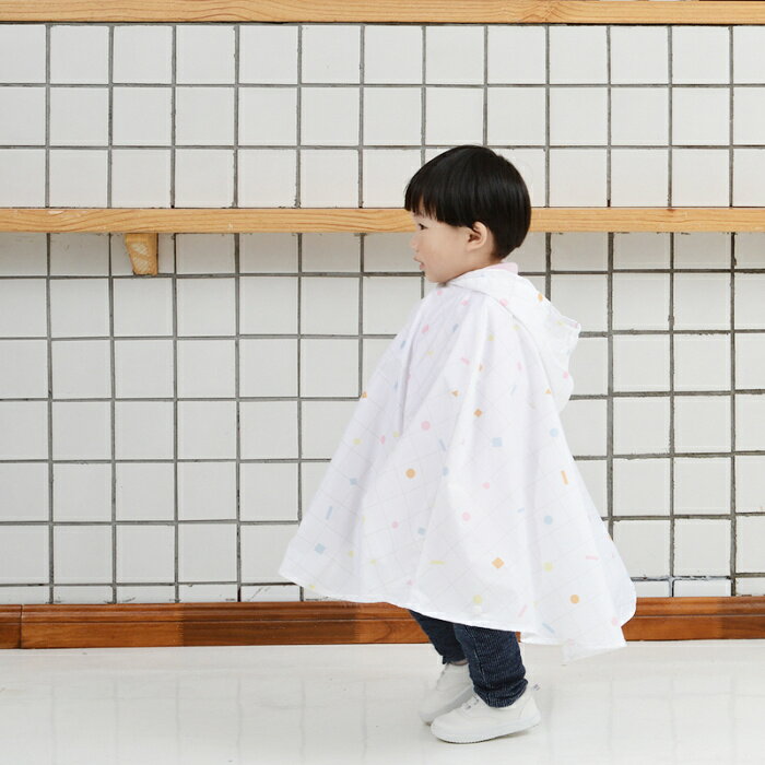 tiohoh 格子幾何系列蝙蝠衫兒童風雨衣(白色)-8607