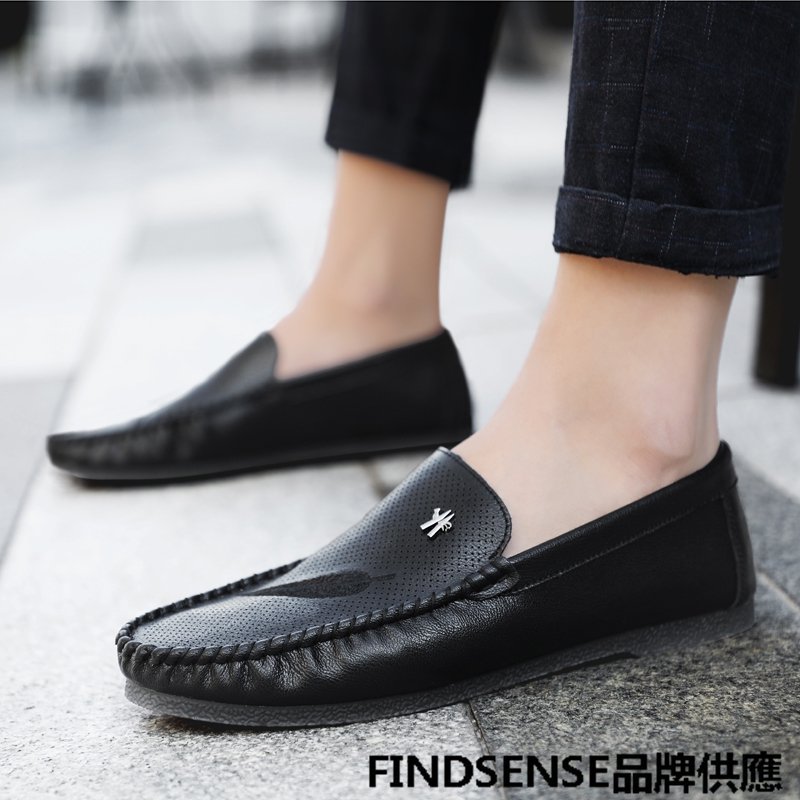 FINDSENSE品牌 四季款 新款 日本 男 高品質 簡約 商務 休閒 一腳蹬 豆豆鞋 舒適透氣 輕便小皮鞋 潮流鞋子