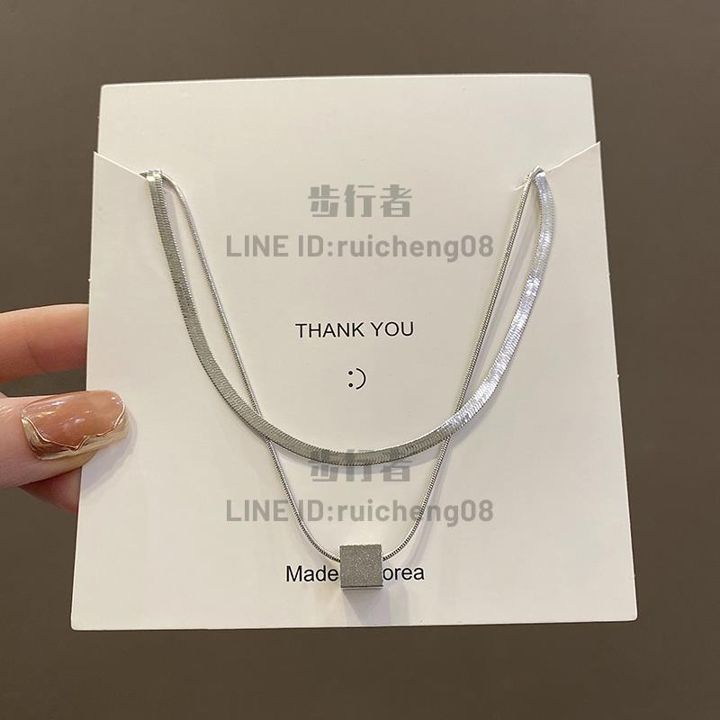 疊戴式雙層幾何鈦鋼項鏈女小眾設計感高級輕奢鎖骨鏈輕奢毛衣鏈【步行者戶外生活館】 0