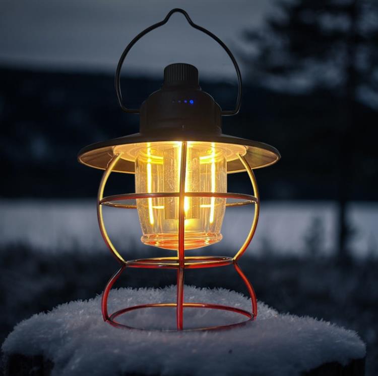 手提復古充電式LED馬燈煤油燈多功能鐵藝鋰電池照明露營野營地燈【摩可美家】