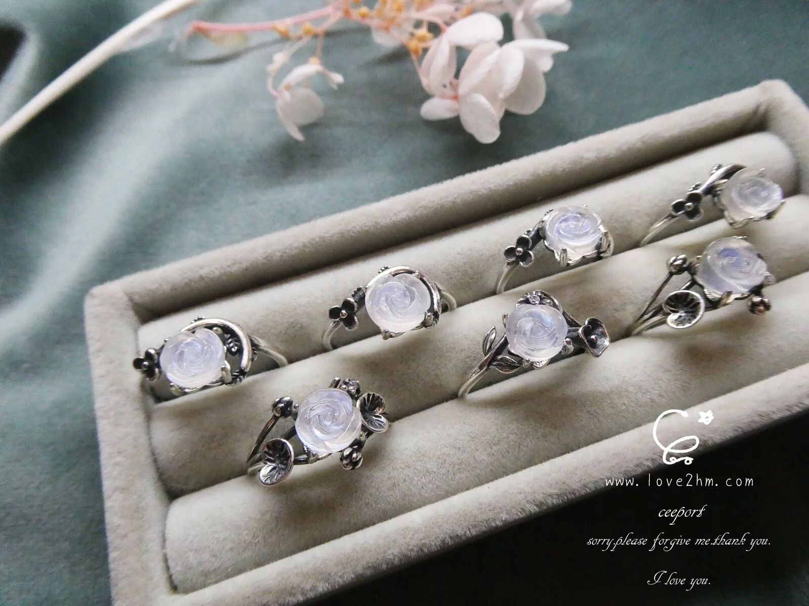 月光石雕刻 玫瑰花戒指 2551/月光石/純銀戒指/925純銀/ [晶晶工坊-love2]