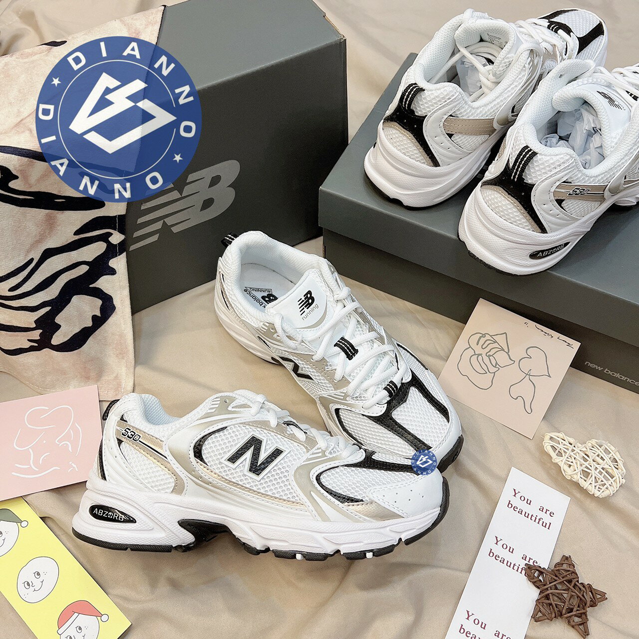 帝安諾-實體店面NEW BALANCE 530 NB 白金復古運動慢跑百搭黑金線條配色MR530UNI | DIANNO直營店| 樂天市場Rakuten