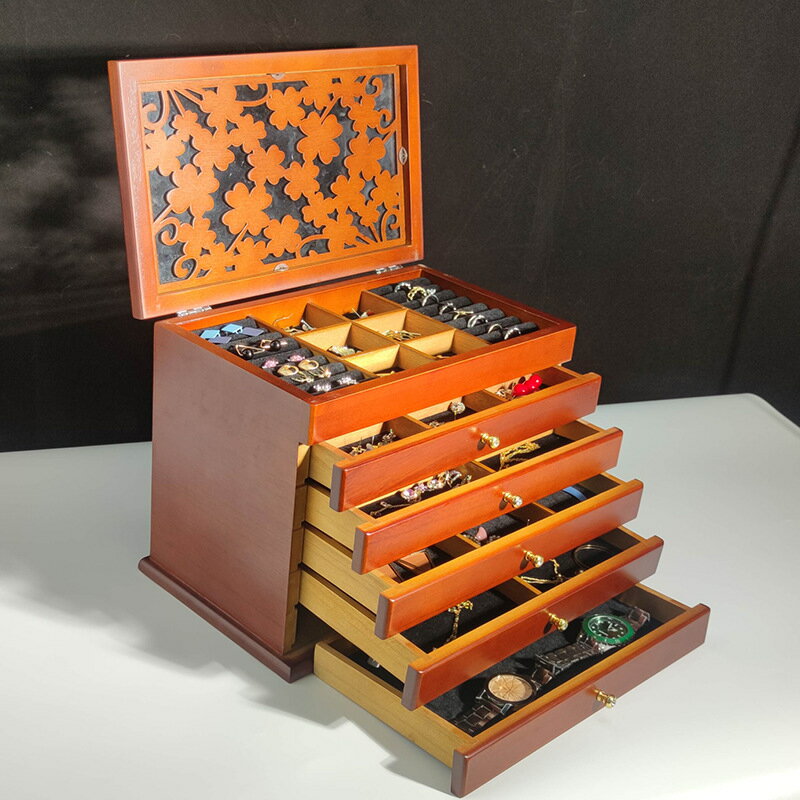 木製首飾盒大容量耳環項鏈首飾盒高檔戒指飾收納盒