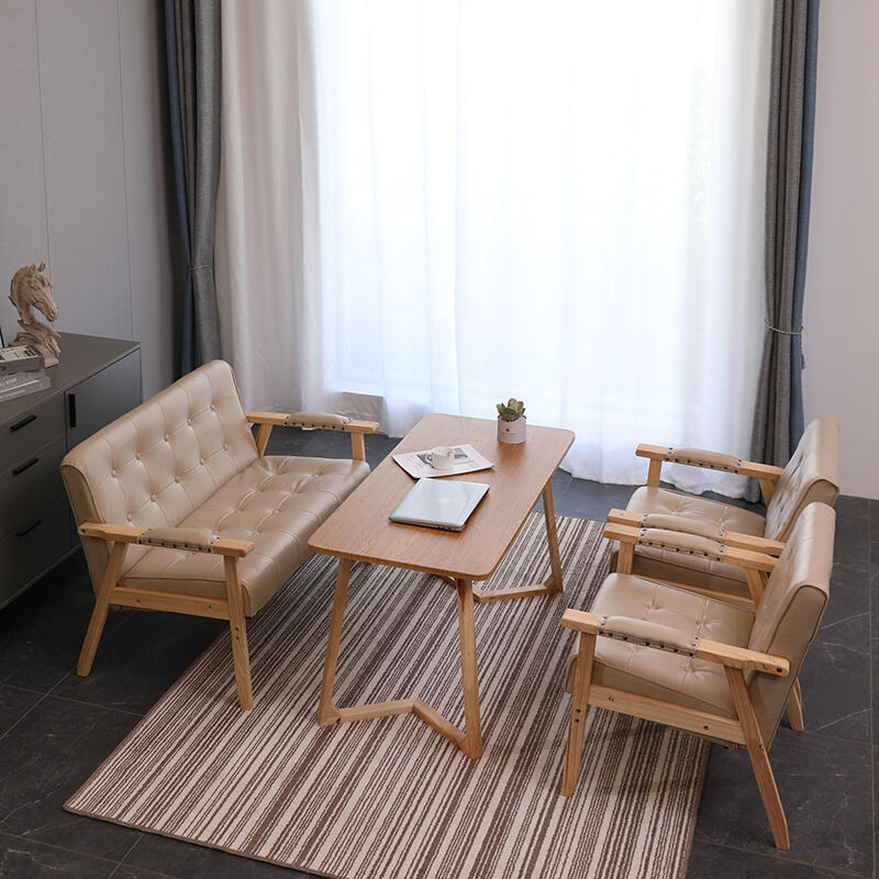 網紅咖啡餐廳奶茶桌椅組合洽談實木酒吧復古卡座皮沙發商用