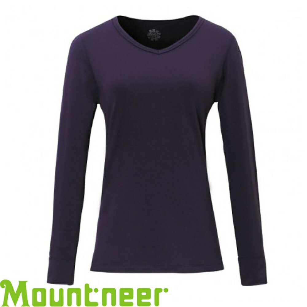 【Mountneer 山林 女款 V領紅外線彈性保暖衣《紫》】12K76/遠紅外線/貼身保暖/長袖內搭