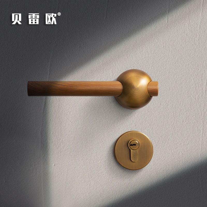 免運熱銷 可開票 新中式胡桃實木分體鎖室內臥室門鎖靜音木紋木門鎖房間門鎖磁吸鎖 快速出貨