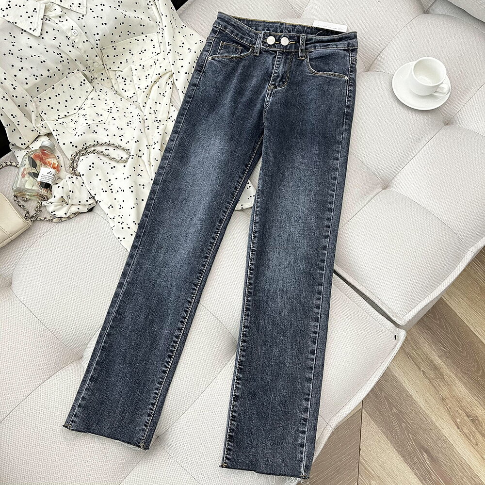 卡咪系列 高腰直筒修身牛仔褲女2021年夏季新款做舊顯瘦有彈力 A