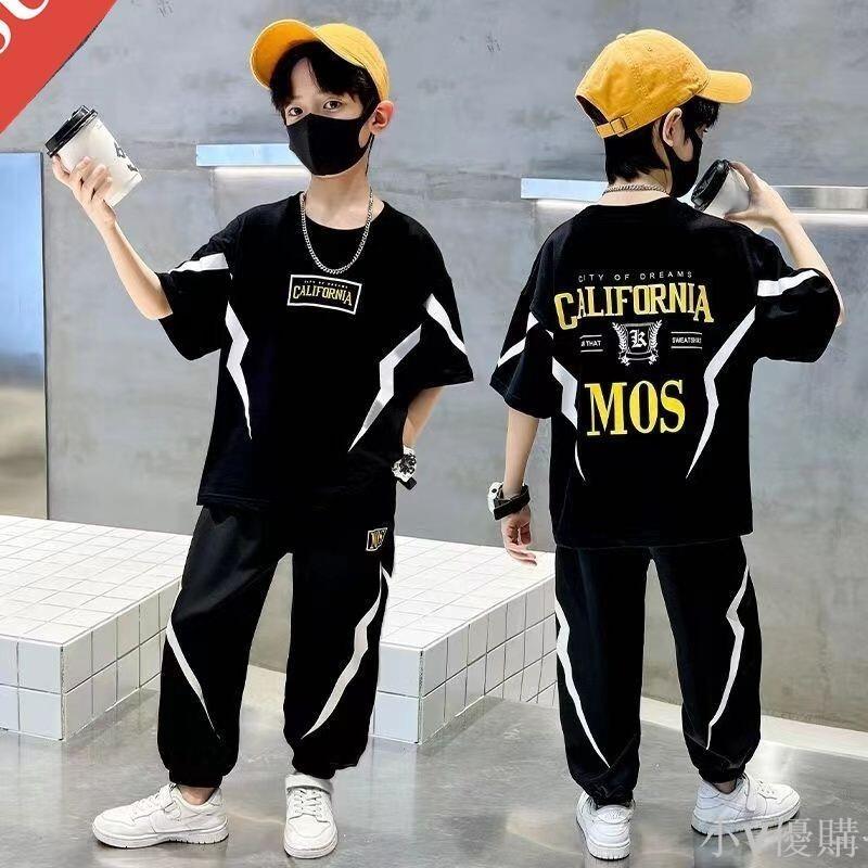 小V 男童夏裝套裝2024新款夏季中大童韓版男孩短袖兒童帥氣兩件套潮衣